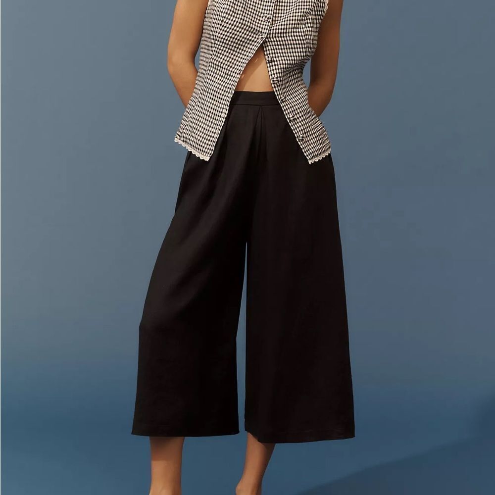 NWT By Anthropologie Linen Pleated Culotte Trouser Pants size medium - Picture 3 of 8